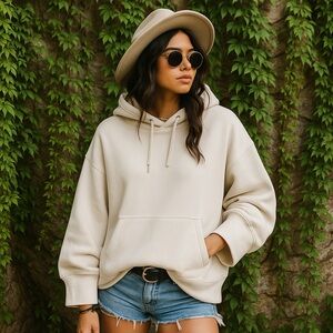 ALL IN MOTION Cream Ultra-Soft Wide Cuff Hooded Sweatshirt, XL